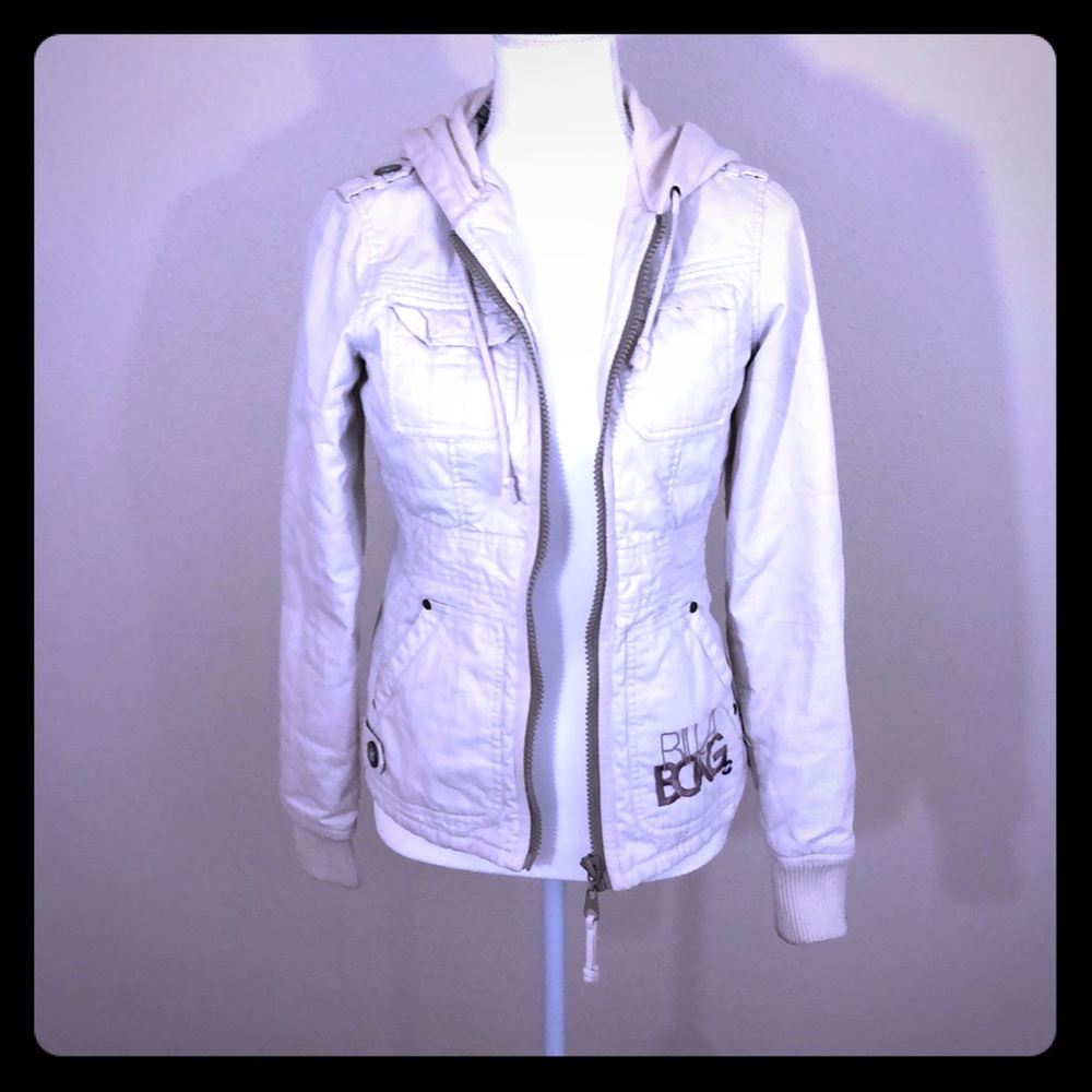 Billabong utility beige jacket purple plaid inside